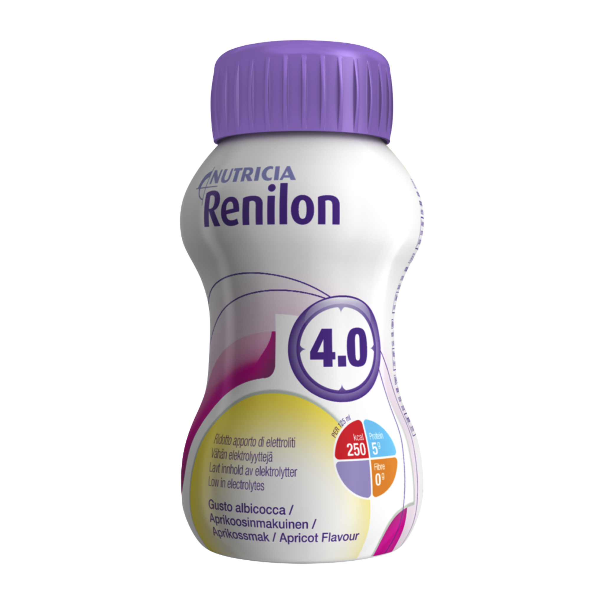 Renilon bottle with purple cap on a white background