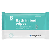 Reynard Bath in Bed Wipes 8-pack – pre-moistened, no-rinse disposable wipes for hospital, aged care, or home hygiene use.