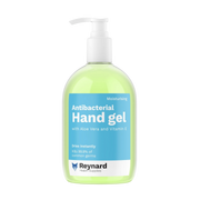 Reynard Antibacterial Hand Gel in 50 ml and 500 ml bottles for effective hand hygiene in healthcare, aged care, workplaces and everyday use when water isn’t available.