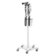 White medical cart with equipment on a white background