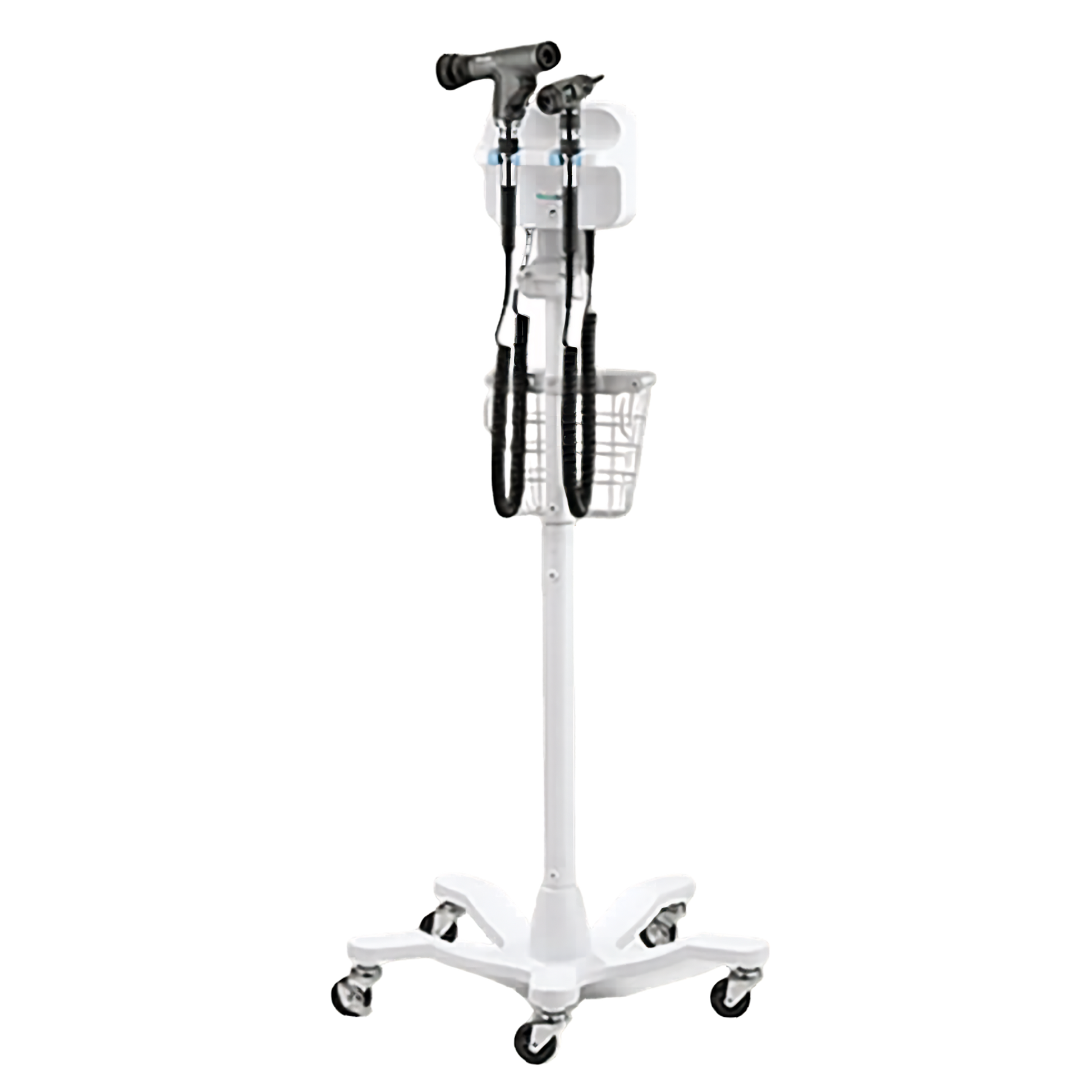 White medical cart with equipment on a white background