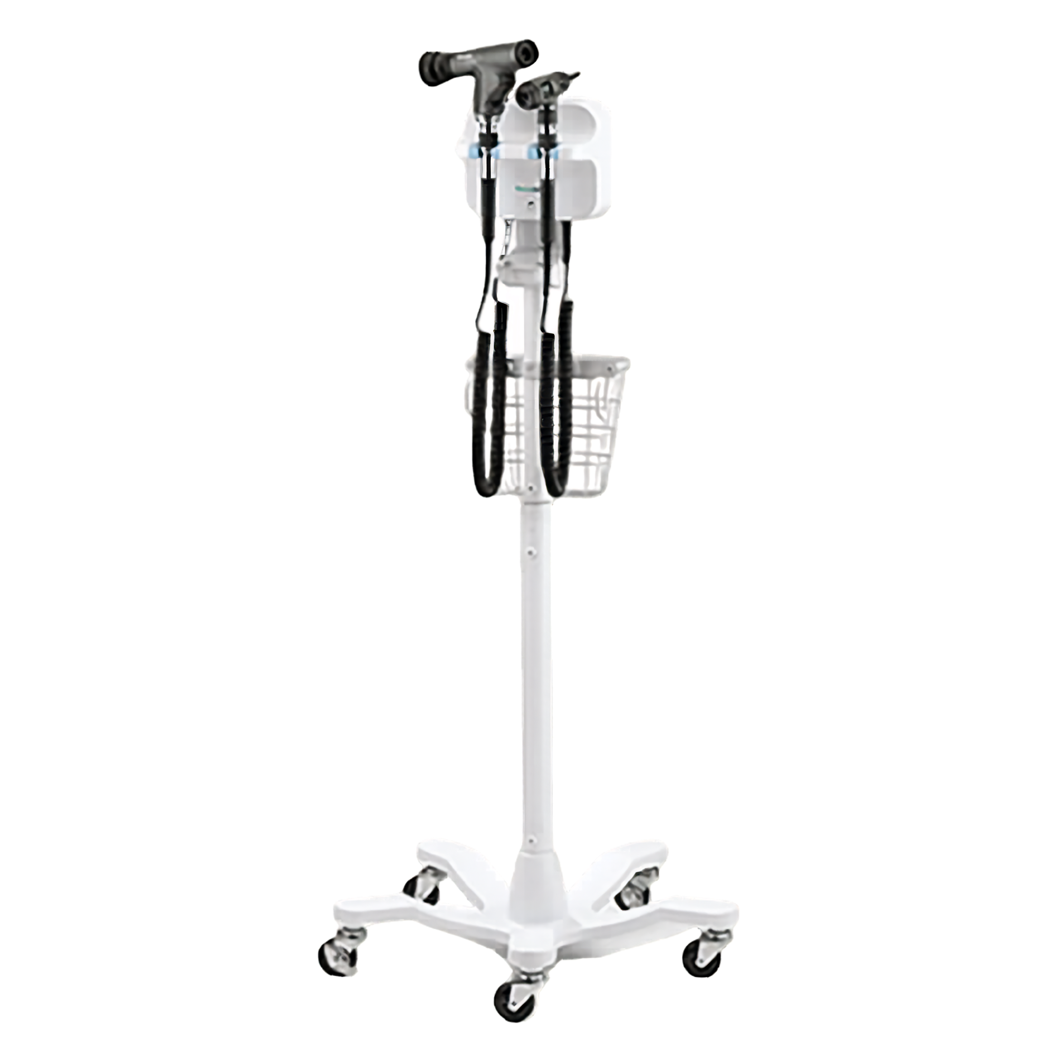 White medical cart with equipment on a white background