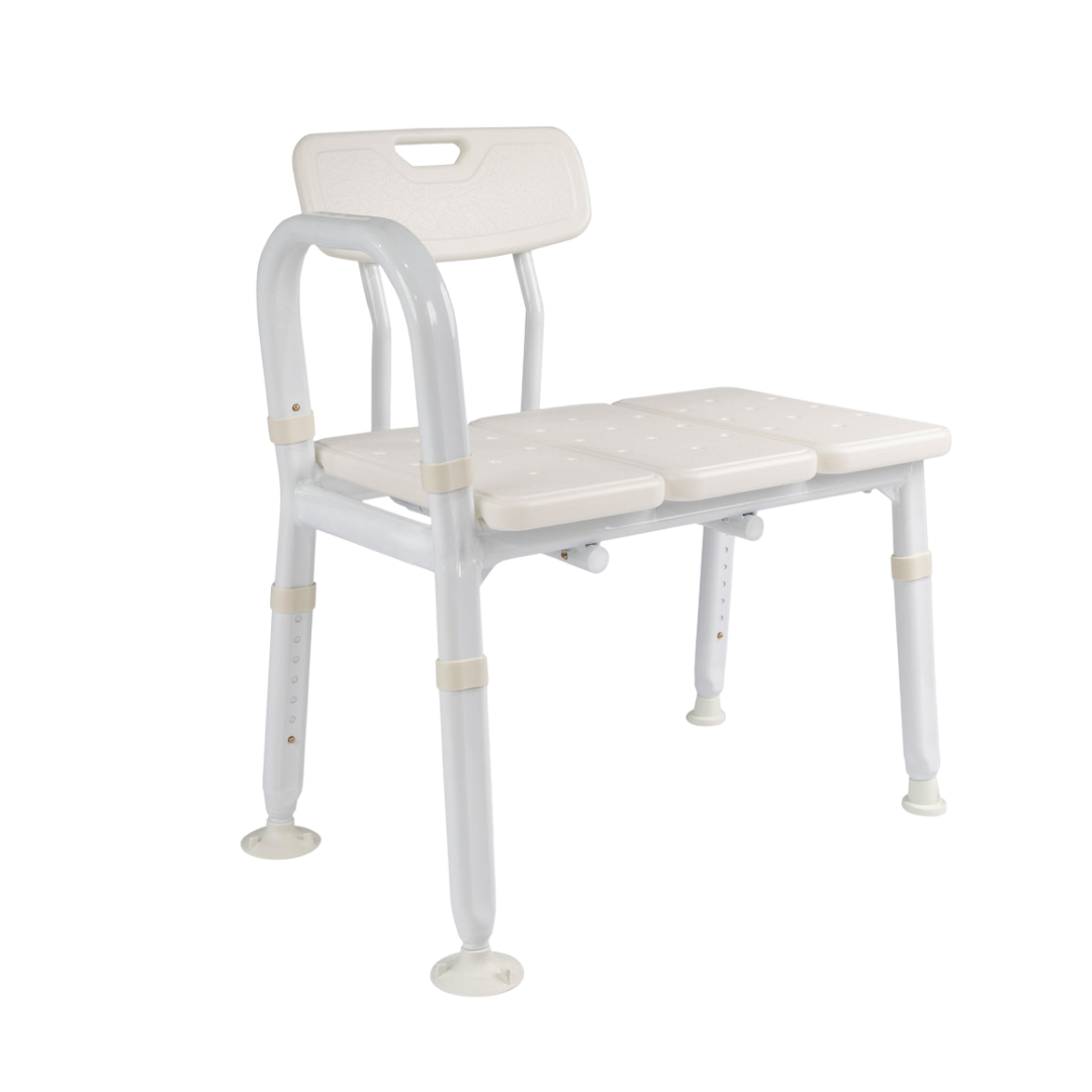 Royale Heavy Duty Bath Transfer Bench with reinforced frame, wide seat, 250kg safe load, height adjustable legs, supports safe transfers and bathing independence.