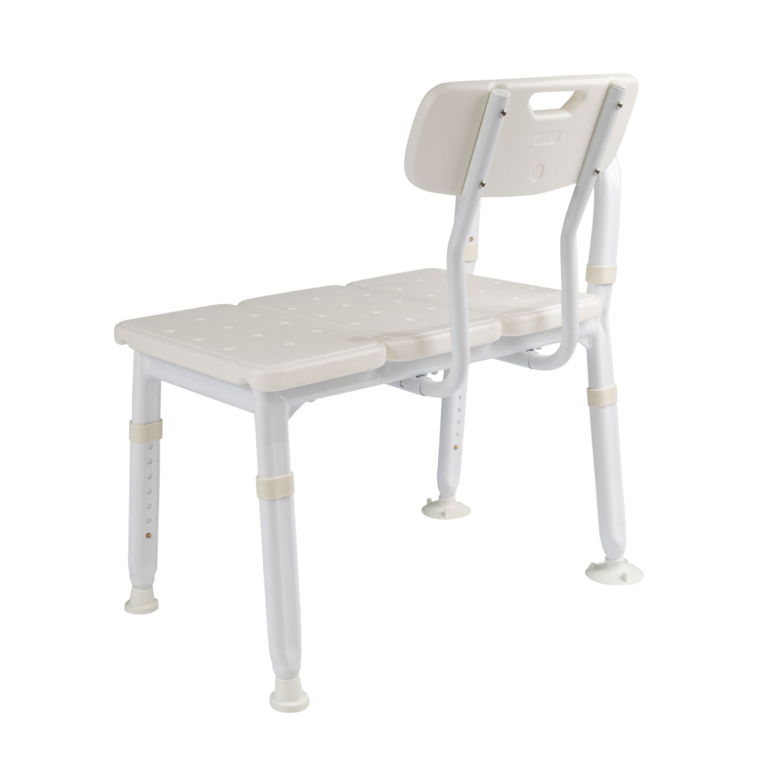 Royale Heavy Duty Bath Transfer Bench with reinforced frame, wide seat, 250kg safe load, height adjustable legs, supports safe transfers and bathing independence.