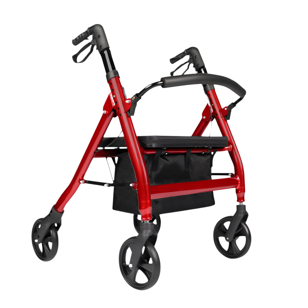 Royale Medical 8-inch Premium Bariatric Seat Walker with reinforced frame, wide padded seat and strong wheels for safe heavy-duty mobility support