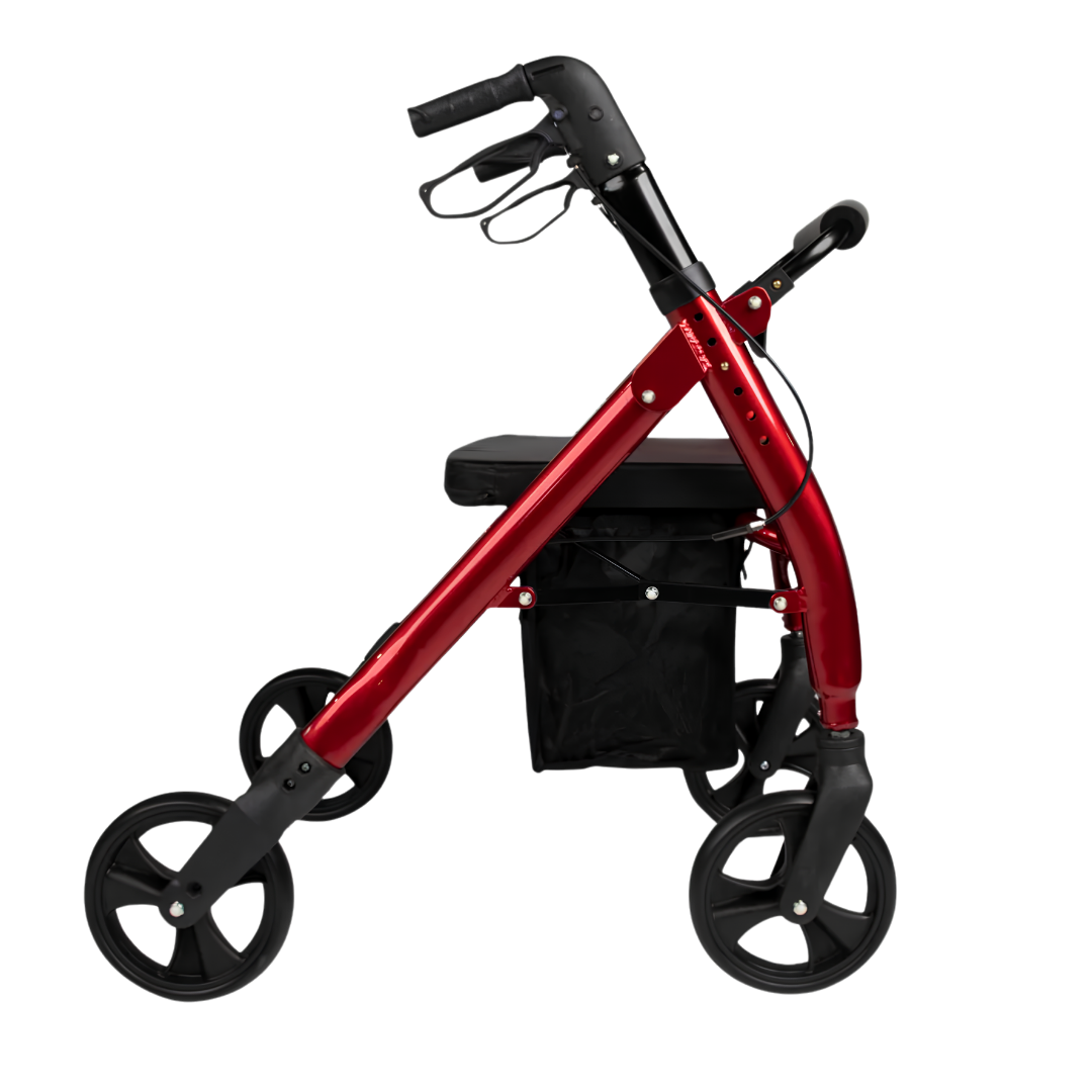 Royale Medical 8-inch Premium Bariatric Seat Walker with reinforced frame, wide padded seat and strong wheels for safe heavy-duty mobility support