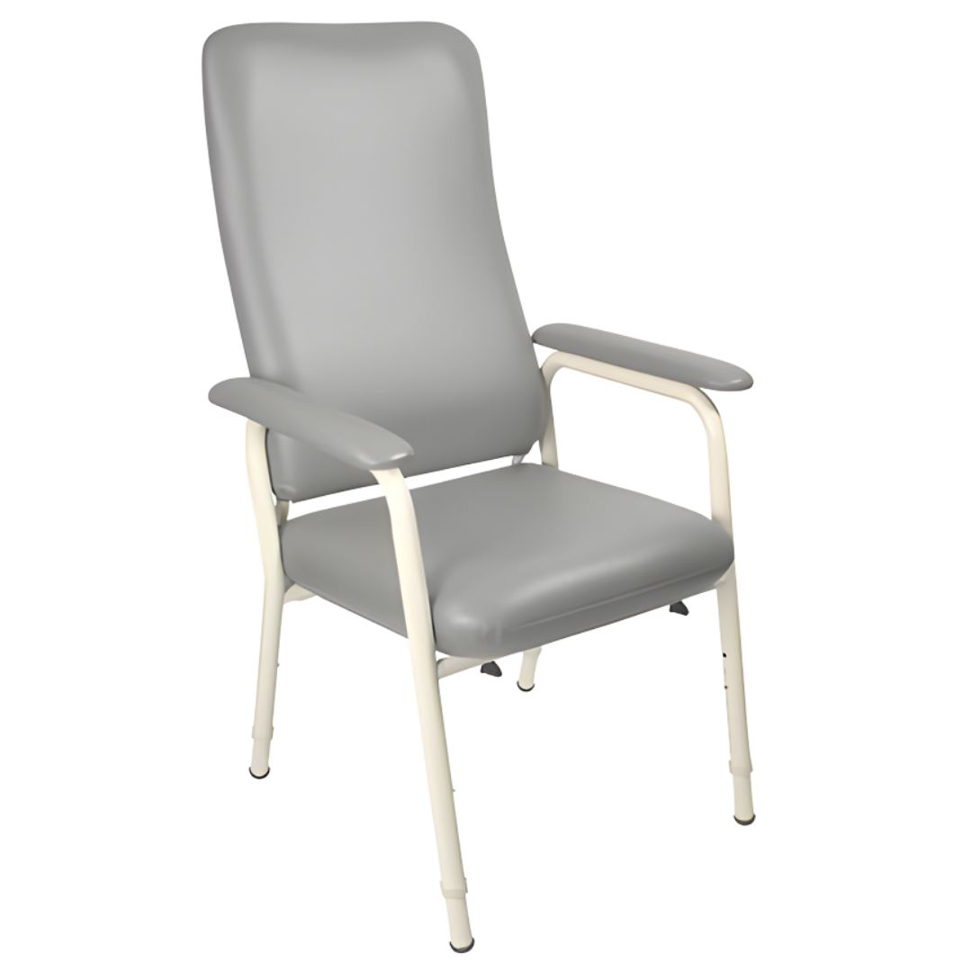 Royale Medical High Back Chair in Ardo Grey, Mocha Champagne, and Forest Slate, designed for supportive seating in aged care and rehabilitation.
