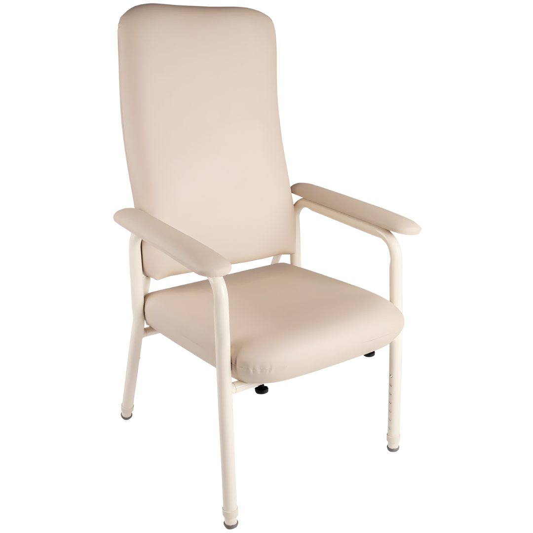 Royale Medical High Back Chair in Ardo Grey, Mocha Champagne, and Forest Slate, designed for supportive seating in aged care and rehabilitation.