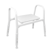 Royale Medical bariatric heavy duty shower stool, reinforced rust‑free aluminium frame, padded seat, high safe load, supports safe bathing and independence.