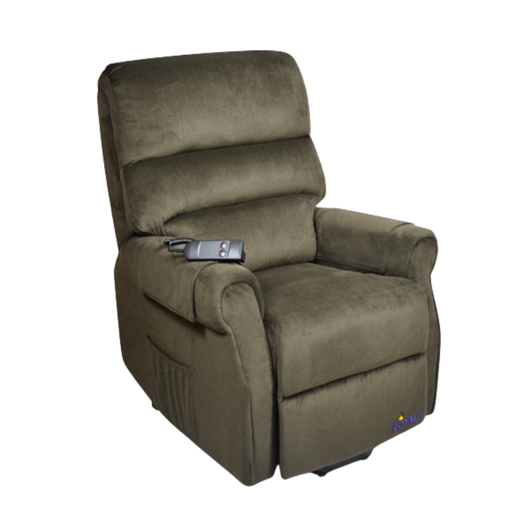 Royale Medical Signature Mayfair Recliner Lift Chair available in Dark Coffee Bean, Mushroom Grey, and Symphony Blue for supportive daily living comfort.