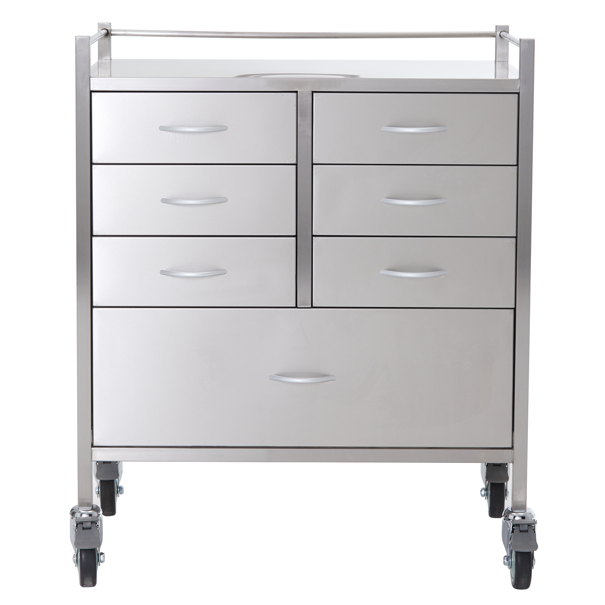 Stainless Steel Resuscitation Trolley Seven Drawer front view