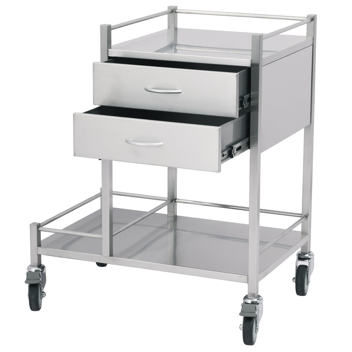 Stainless Steel Oxygen Trolley Two Drawer with both drawers open