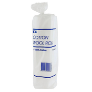 S+M Cotton Wool Roll 375g, 100% cotton, in clear plastic packaging with blue text and barcode.

