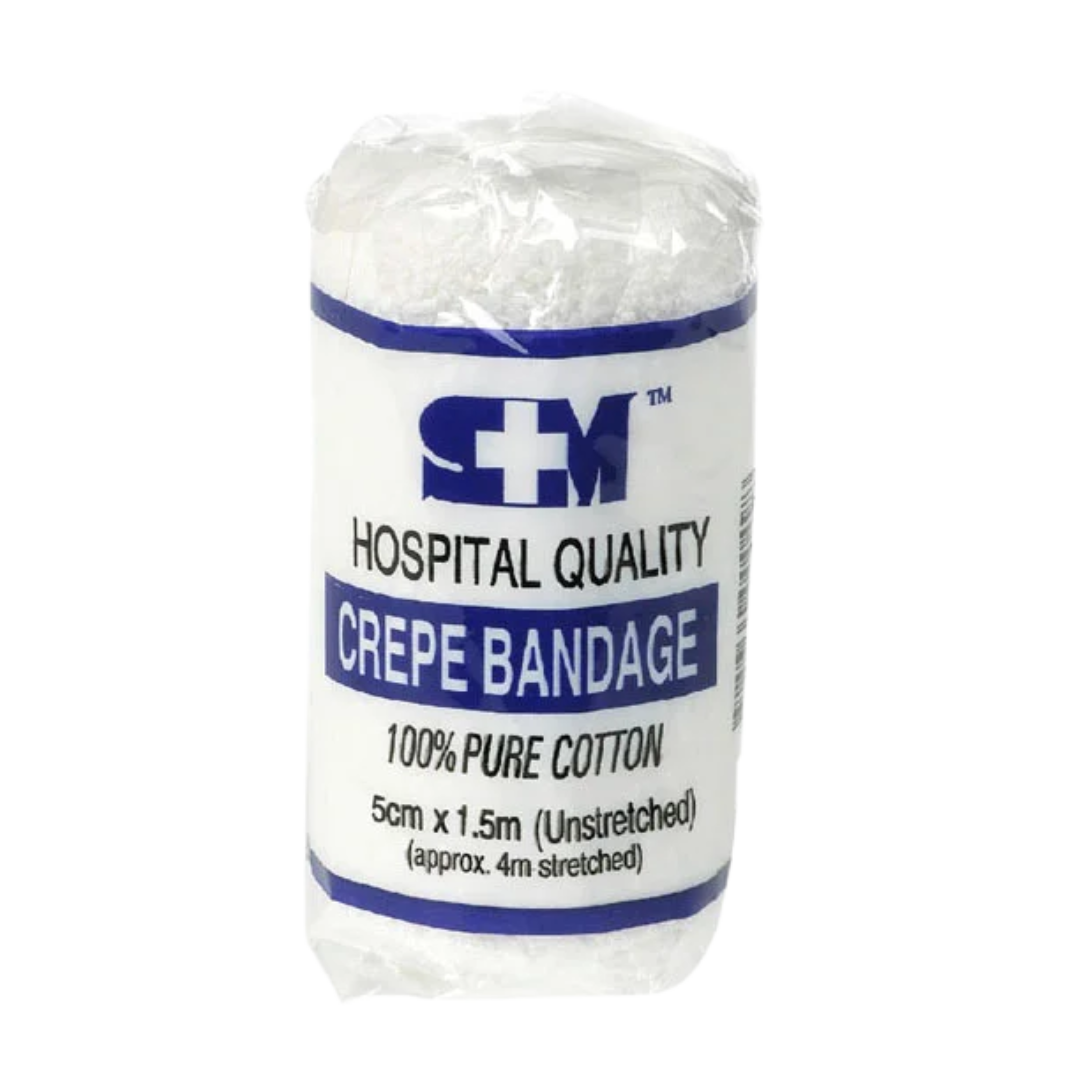 Light cotton S+M crepe bandage providing gentle compression and secure dressing support, available in multiple widths for clinical and everyday care use.