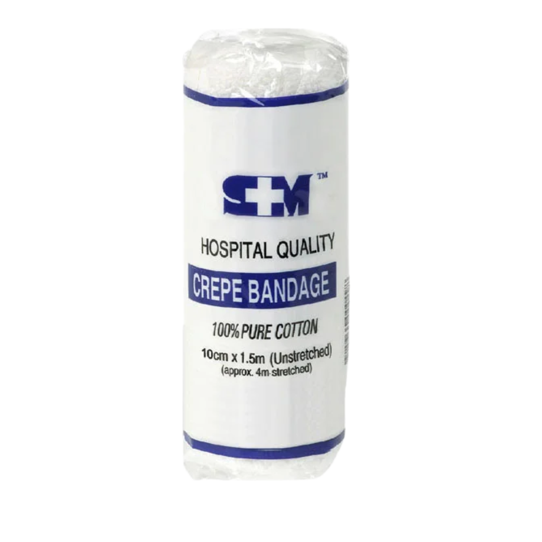 Light cotton S+M crepe bandage providing gentle compression and secure dressing support, available in multiple widths for clinical and everyday care use.
