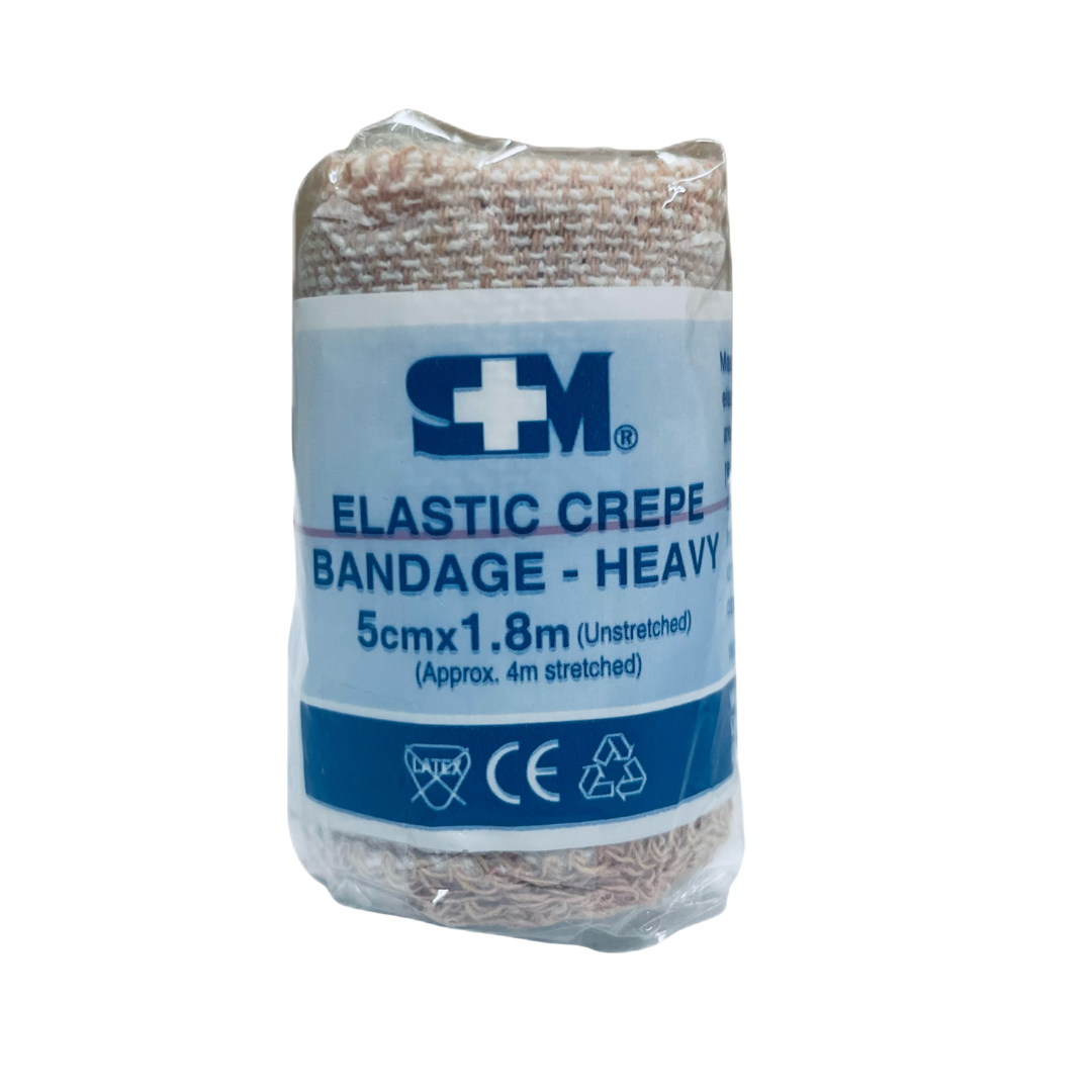 S+M Elastic Crepe Bandage Heavy Flesh provides firm compression and durable support for sprains, strains, and dressing retention in clinical and first aid settings.