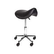 Adjustable black saddle stool with gas lift – ergonomic chair for professional or clinical use.