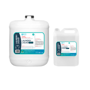 Bottle of SafeGuard+ Laundry Liquid, designed for effective stain removal and fabric care in residential, healthcare, and commercial laundry settings.