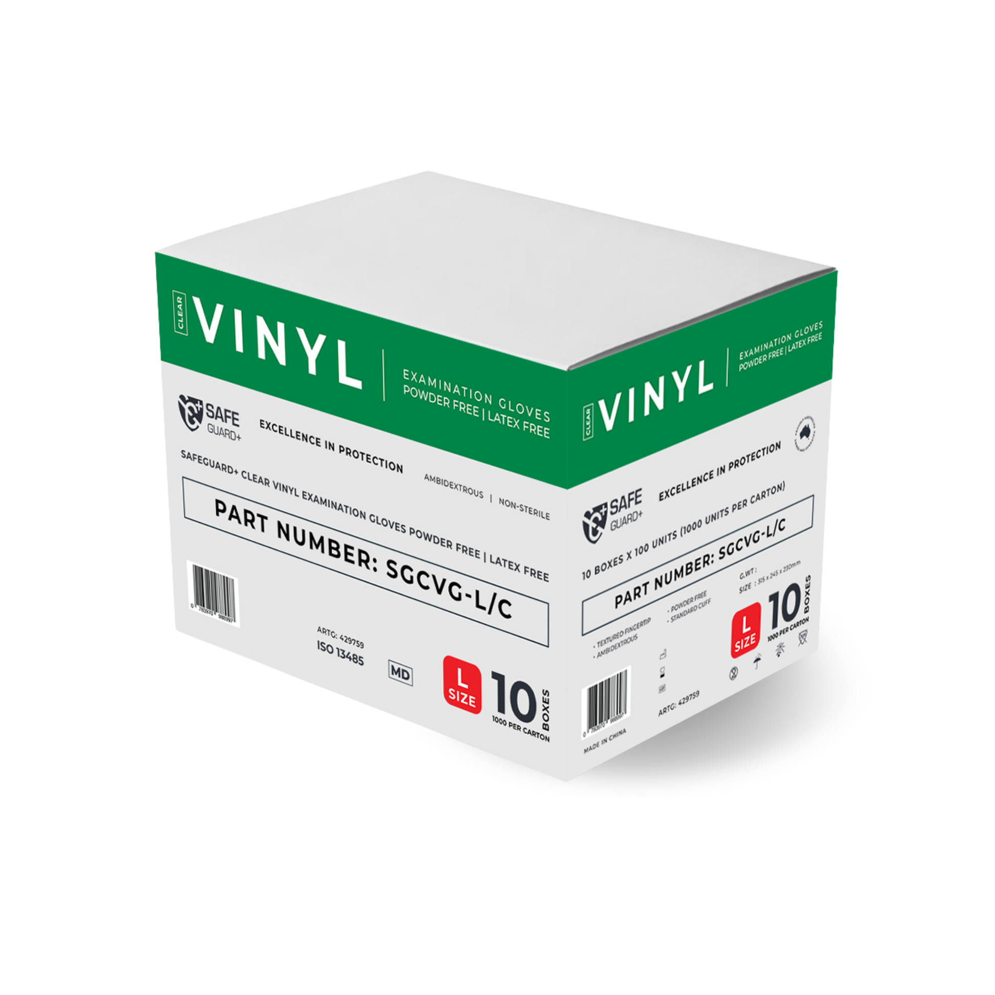 Safeguard Clear Medical Grade Vinyl Gloves are powder-free, non-sterile, offering durable hand protection for healthcare and everyday use.