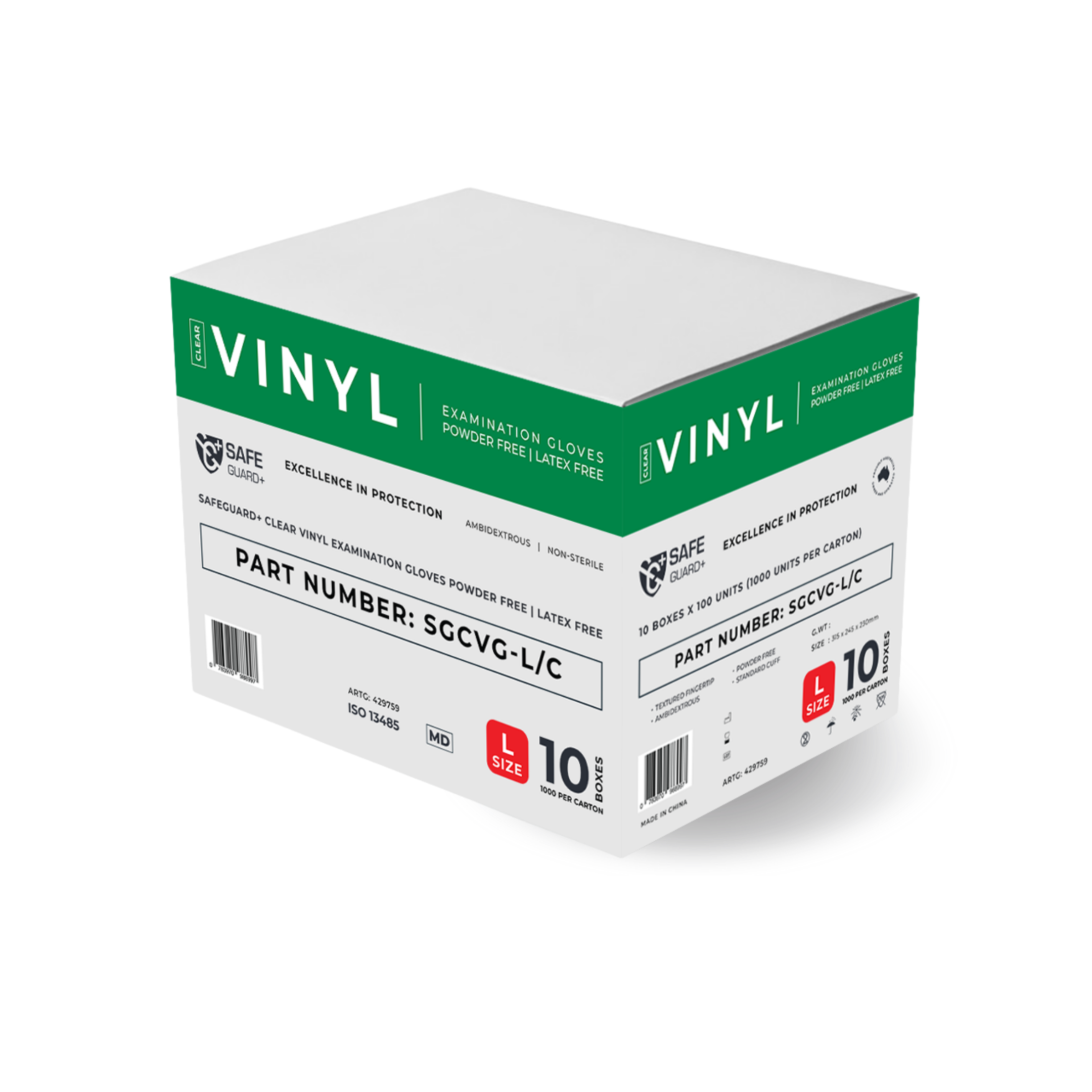 Safeguard Clear Medical Grade Vinyl Gloves are powder-free, non-sterile, offering durable hand protection for healthcare and everyday use.