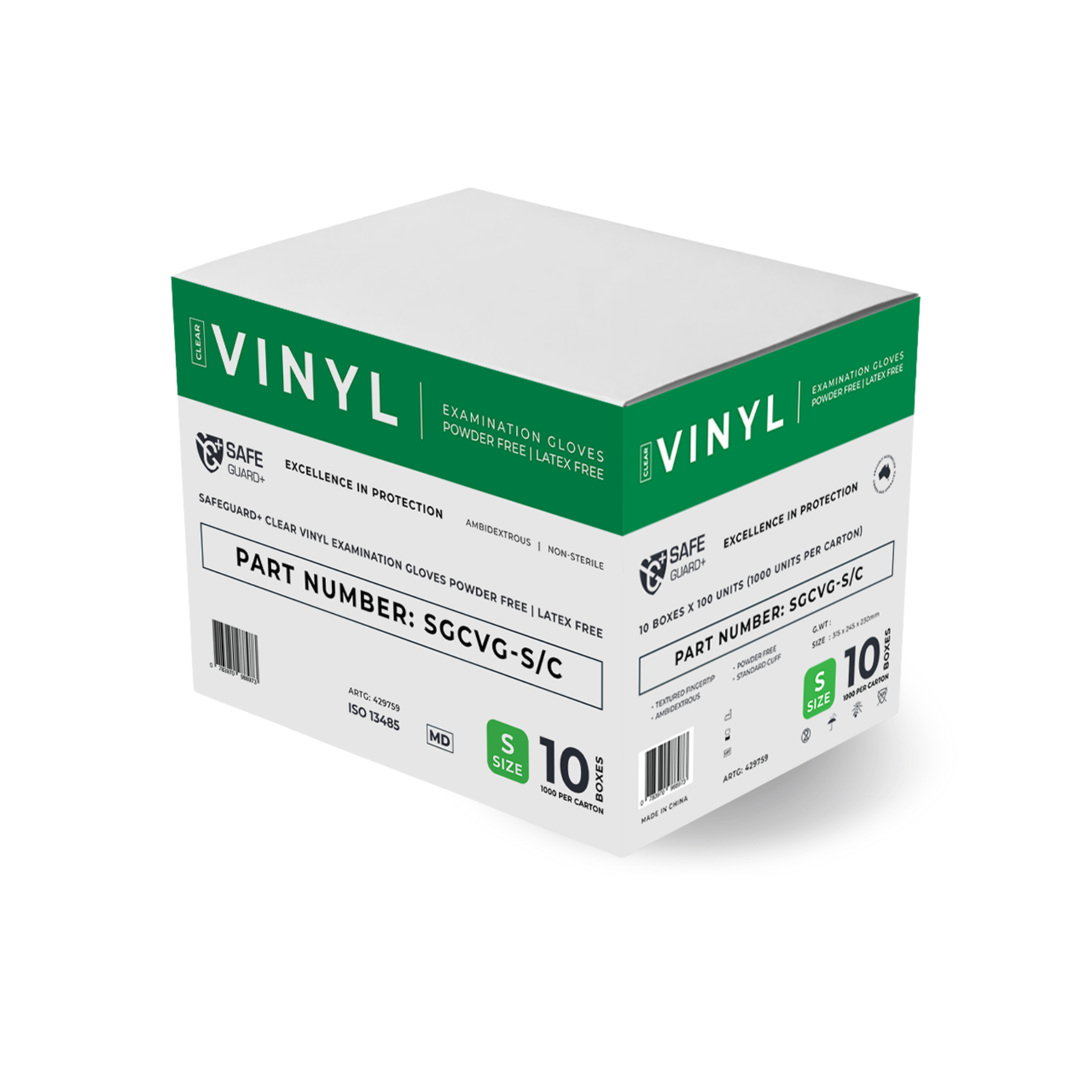 Safeguard Clear Medical Grade Vinyl Gloves are powder-free, non-sterile, offering durable hand protection for healthcare and everyday use.