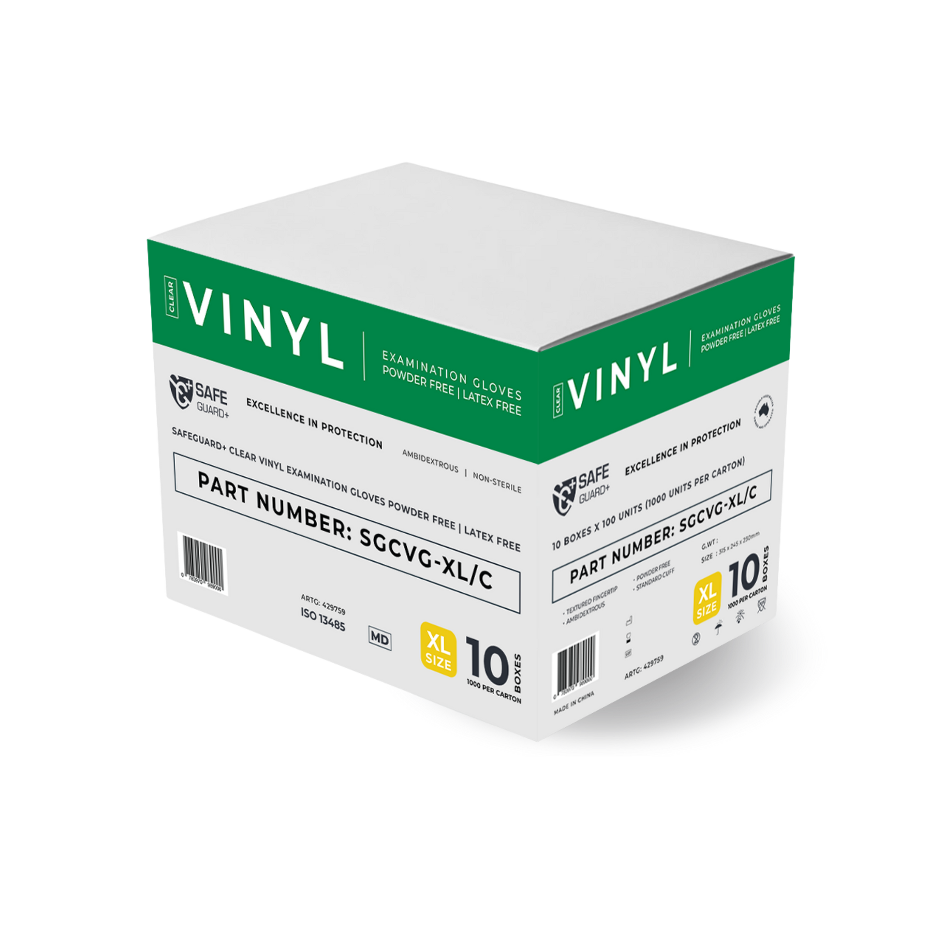Safeguard Clear Medical Grade Vinyl Gloves are powder-free, non-sterile, offering durable hand protection for healthcare and everyday use.