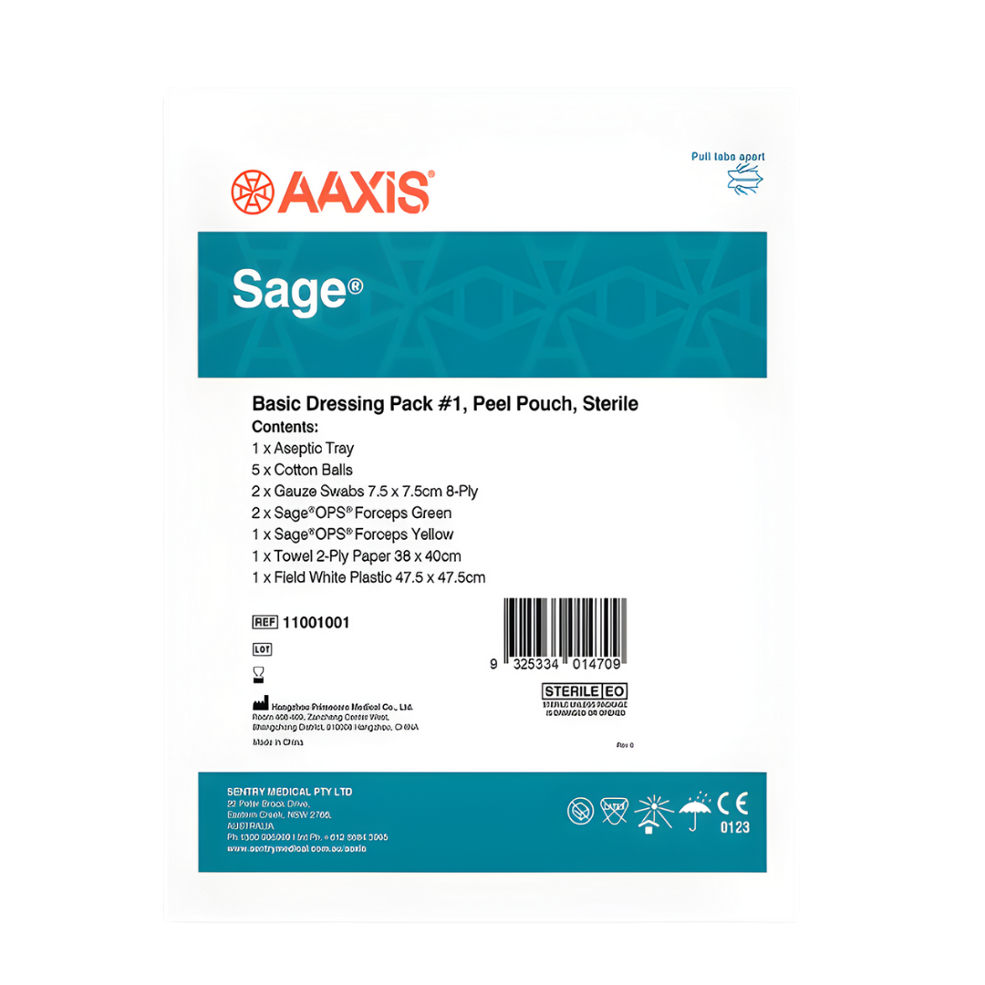 Sage Basic Dressing Pack #1 TP AT Sterile – single-use sterile dressing kit for wound care procedures.
