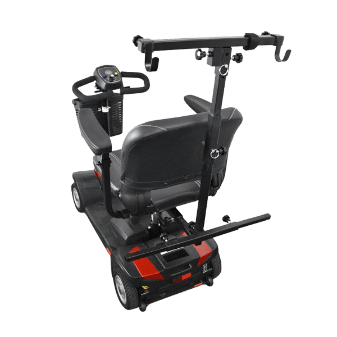 Standard seat walker holder for mobility scooter, designed for secure transport of walkers, enhancing independence and convenience during daily outings.