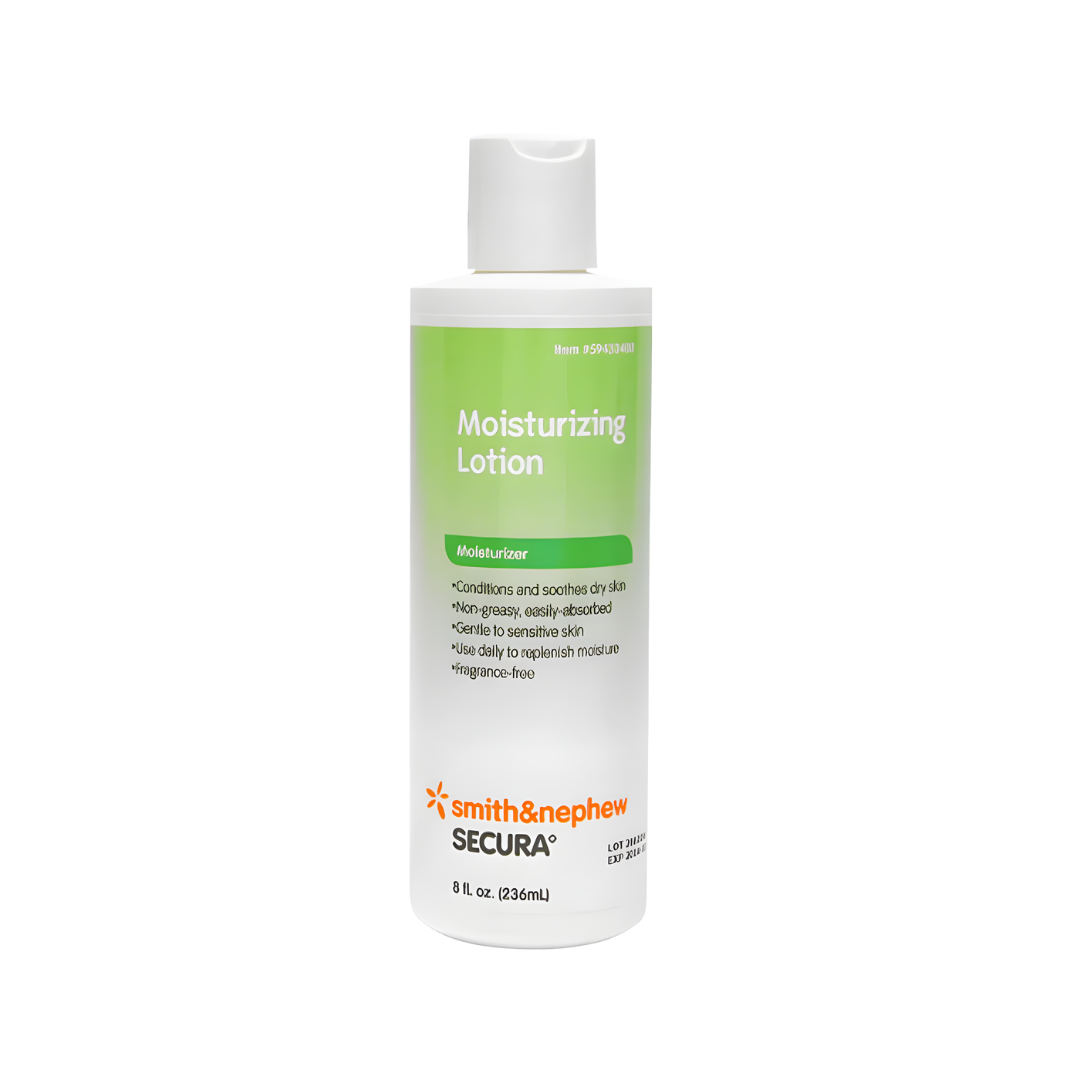 Secura Moisturizing Lotion 8oz provides light, fast‑absorbing hydration for dry or sensitive skin, ideal for aged care, disability support, and daily personal skincare.