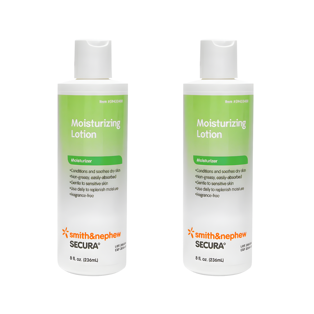 Secura Moisturizing Lotion 8oz provides light, fast‑absorbing hydration for dry or sensitive skin, ideal for aged care, disability support, and daily personal skincare.