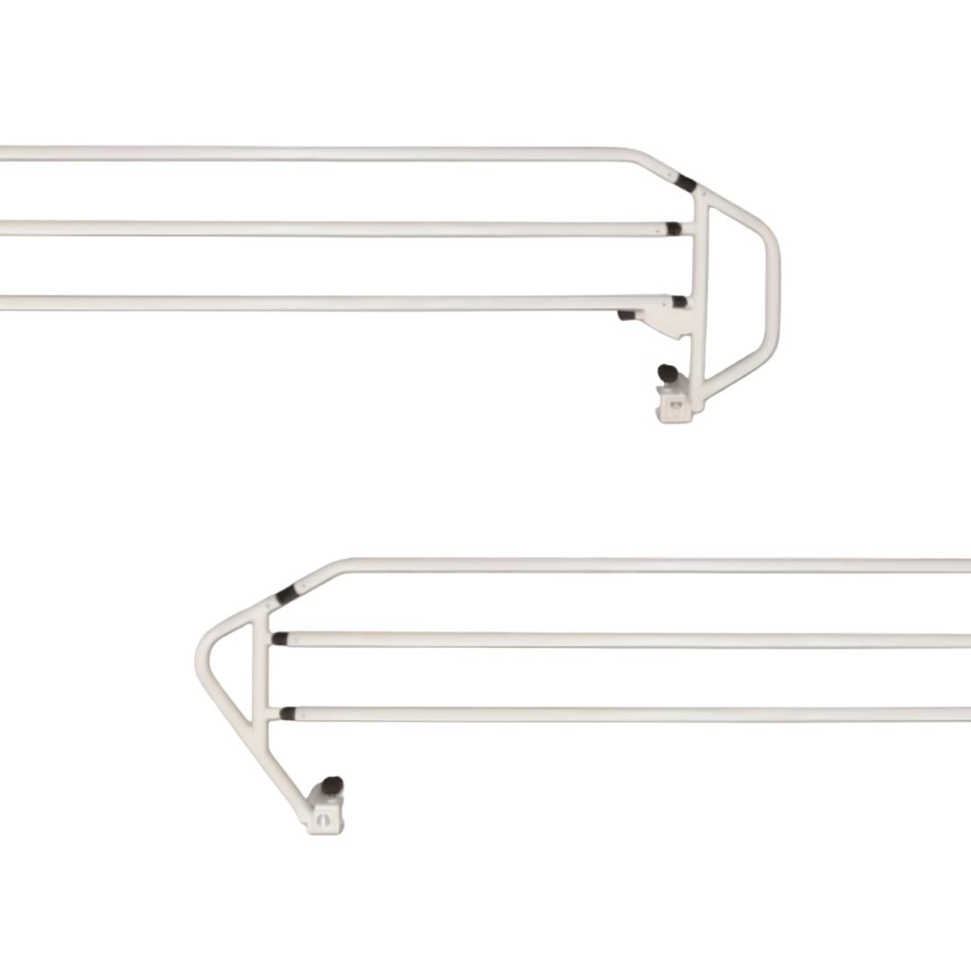 BetterLiving Community Bed Side Rail accessory with fold-down functionality and powder-coated finish, designed for fall prevention and user safety in aged care and home care settings.