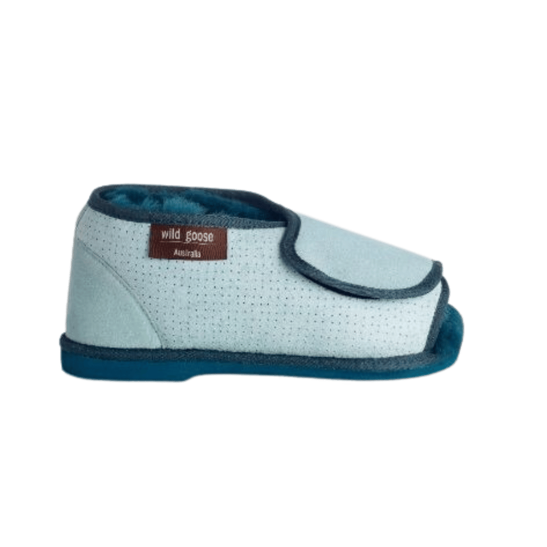 Medical-grade sheepskin open toe boot offering comfort, airflow, and pressure care for sensitive feet.