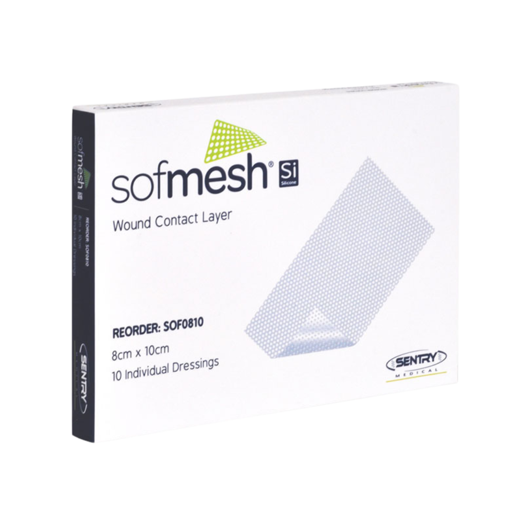SofMesh Silicone Wound Contact Layer dressing with perforated mesh, designed for non-adherent wound protection and exudate transfer in medical and home care environments.