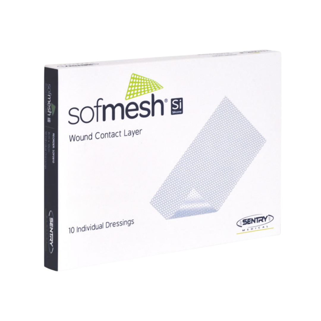 SofMesh Silicone Wound Contact Layer dressing with perforated mesh, designed for non-adherent wound protection and exudate transfer in medical and home care environments.
