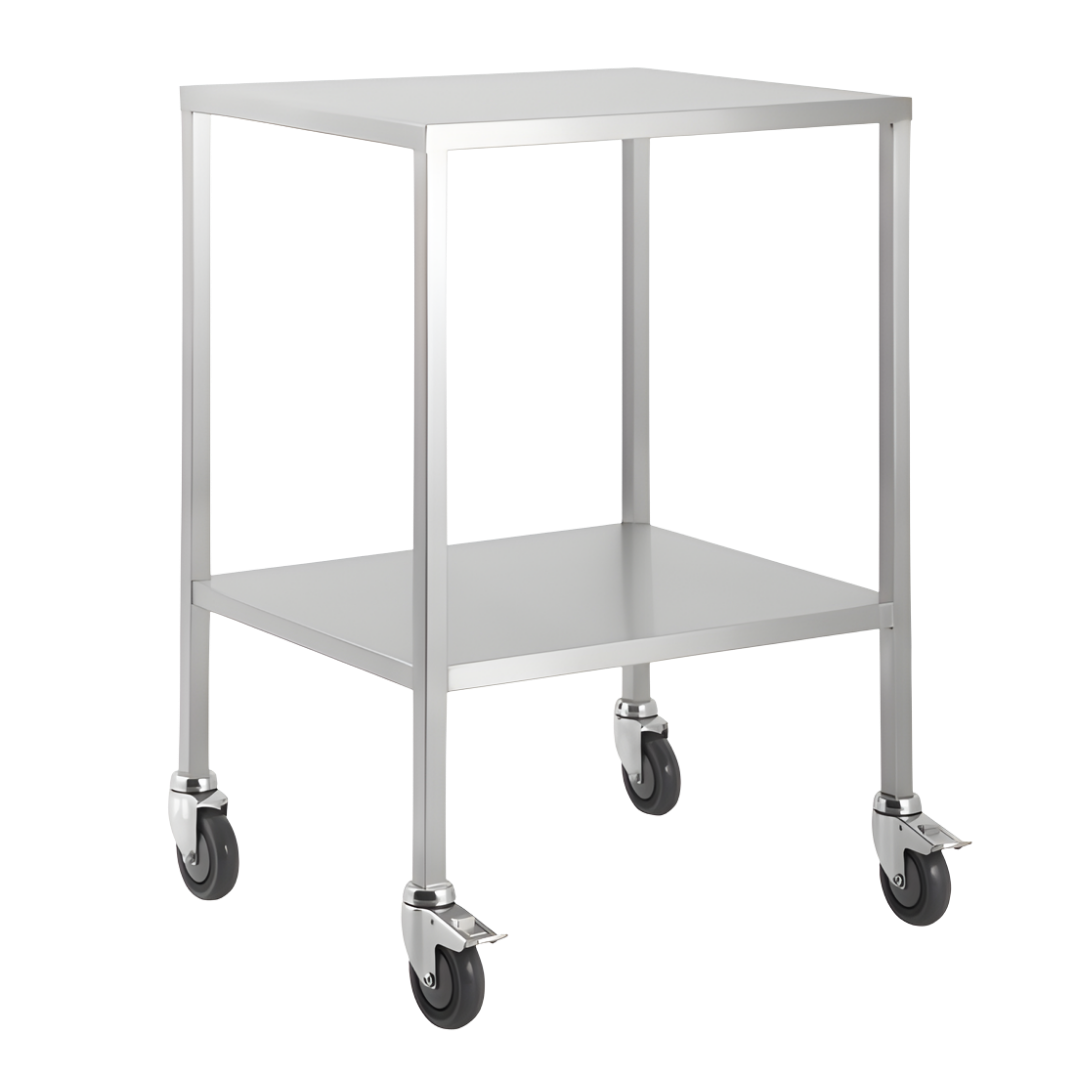 Stainless Steel Trolley No Rails with durable finish, compact size and smooth mobility, ideal for hospitals, aged care and home care environments.