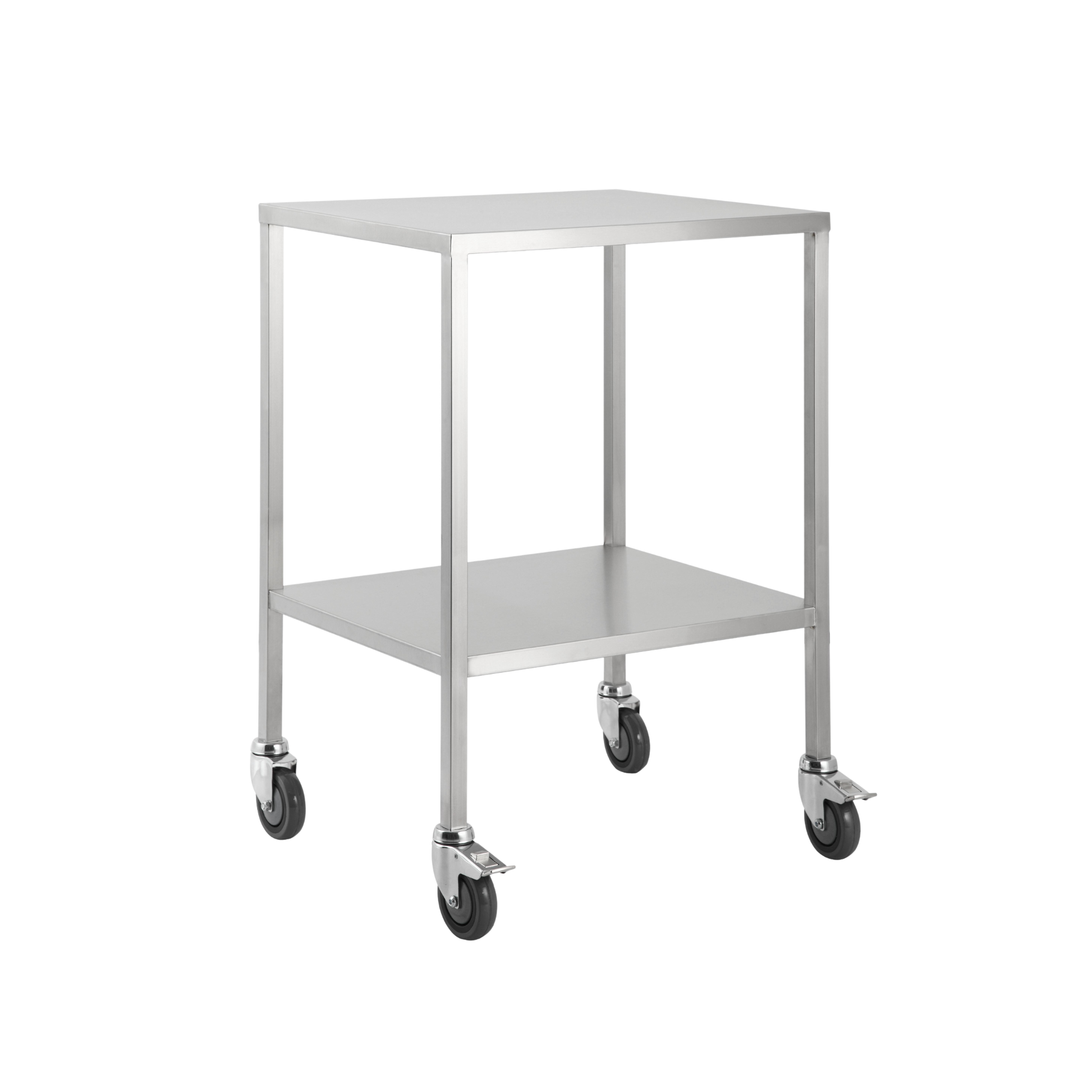 Stainless Steel Trolley No Rails with durable finish, compact size and smooth mobility, ideal for hospitals, aged care and home care environments.