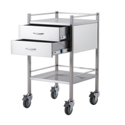 Stainless Steel Trolley Two Drawer with durable stainless steel finish and two drawers for organised storage. Ideal for hospitals, aged care and home care.