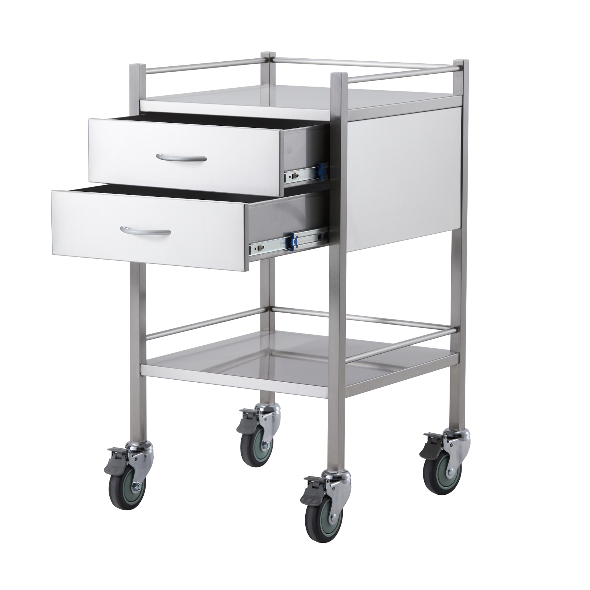 Stainless Steel Trolley Two Drawer with durable stainless steel finish and two drawers for organised storage. Ideal for hospitals, aged care and home care.