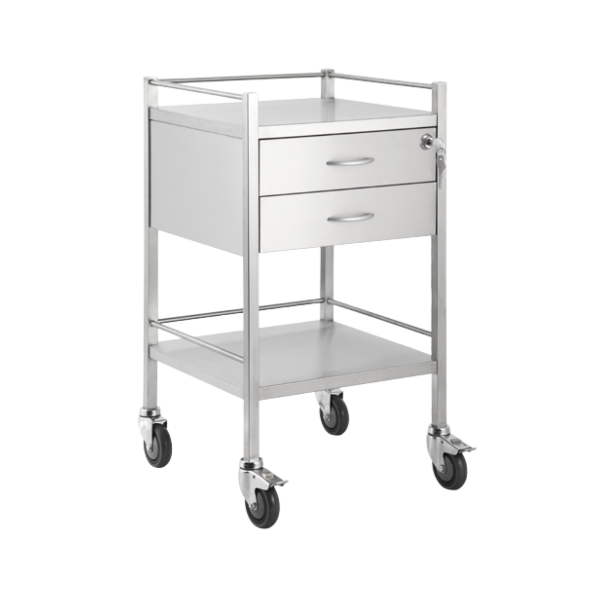 Stainless Steel Trolley Two Drawer With Top Locking Medical Carts & Trolleys