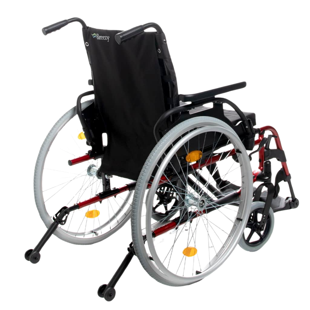 Sunrise Medical Breezy BasiX 2 Half Folding Wheelchair in 16" and 20" sizes, available in transit and self-propelled models for everyday mobility support.