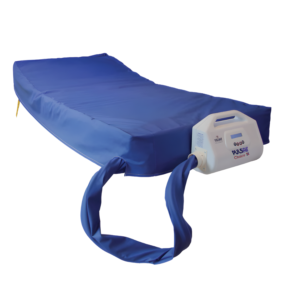 Talley Pulsair Choice Mattress with alternating air cells and digital control unit, designed to provide dynamic pressure relief and prevent pressure injuries in clinical and home care environments.