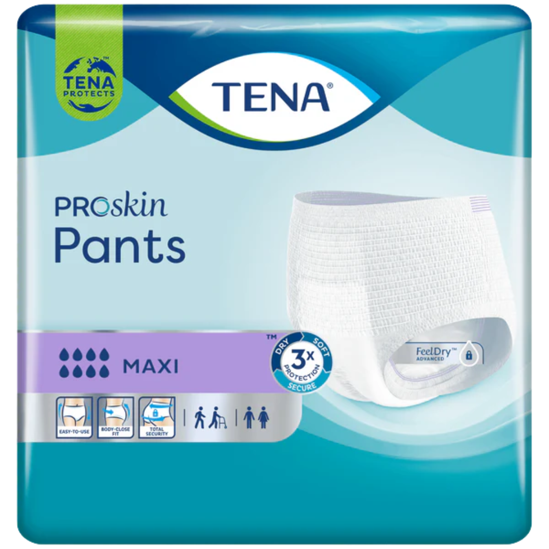 TENA Pants ProSkin Maxi Extra Large – high absorbency pull-up incontinence pants for heavy leakage with a soft, comfortable fit.