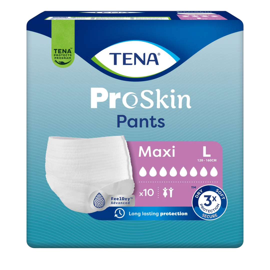 TENA Pants ProSkin Maxi – Large pull-up incontinence underwear with high absorbency and soft, breathable materials, designed for heavy leakage and all-day or overnight comfort.