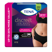 TENA Pants Women Discreet Noir Medium – black, absorbent pull-up incontinence underwear with a feminine fit and soft, breathable fabric.