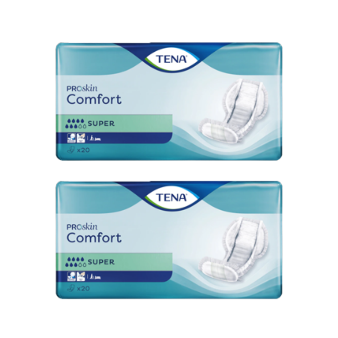 Tena Comfort Proskin Super provides secure, skin-friendly protection with Proskin technology, offering comfort and absorbency for daily continence care.