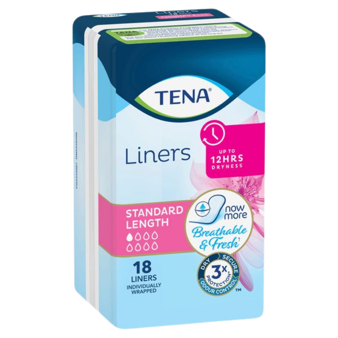 Tena Liners Standard Length provide discreet, comfortable protection for women with light bladder leakage, offering absorbency and odour control daily.