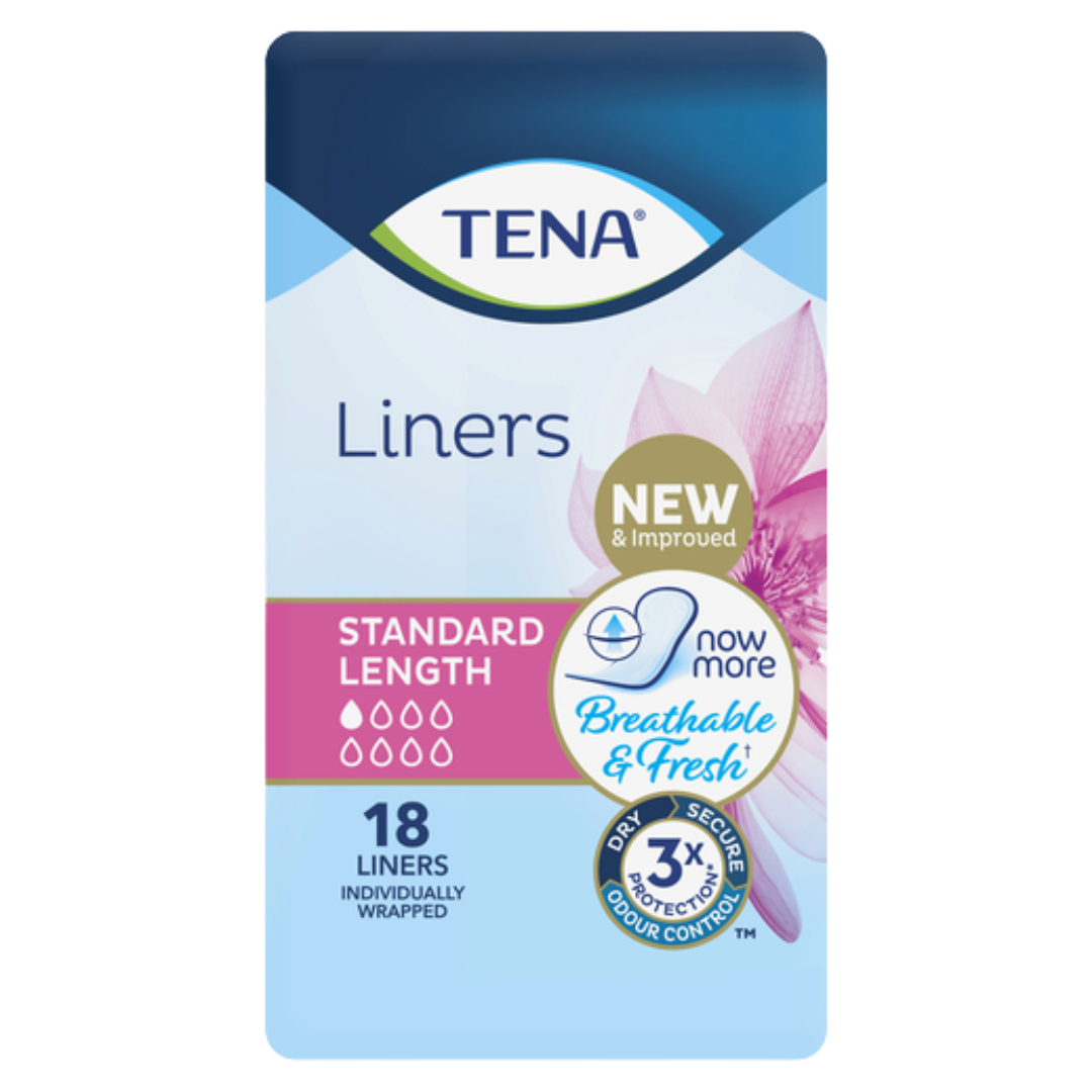 Tena Liners Standard Length provide discreet, comfortable protection for women with light bladder leakage, offering absorbency and odour control daily.