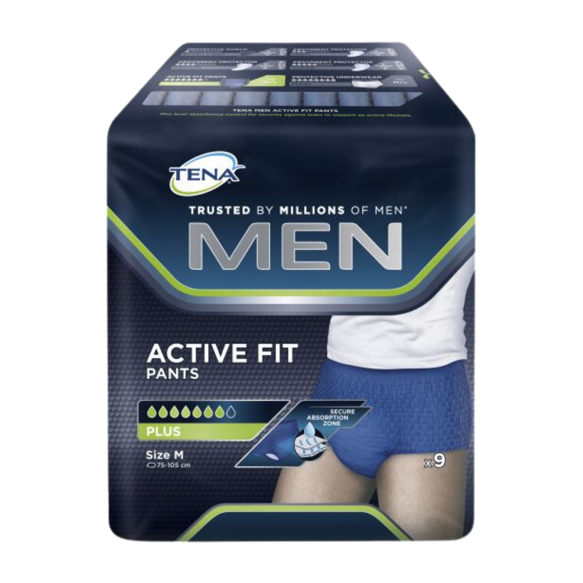 Tena Men Pants Active Fit Plus Small/Medium, discreet continence pants designed for men with secure fit, absorbency, odour control, and comfort.