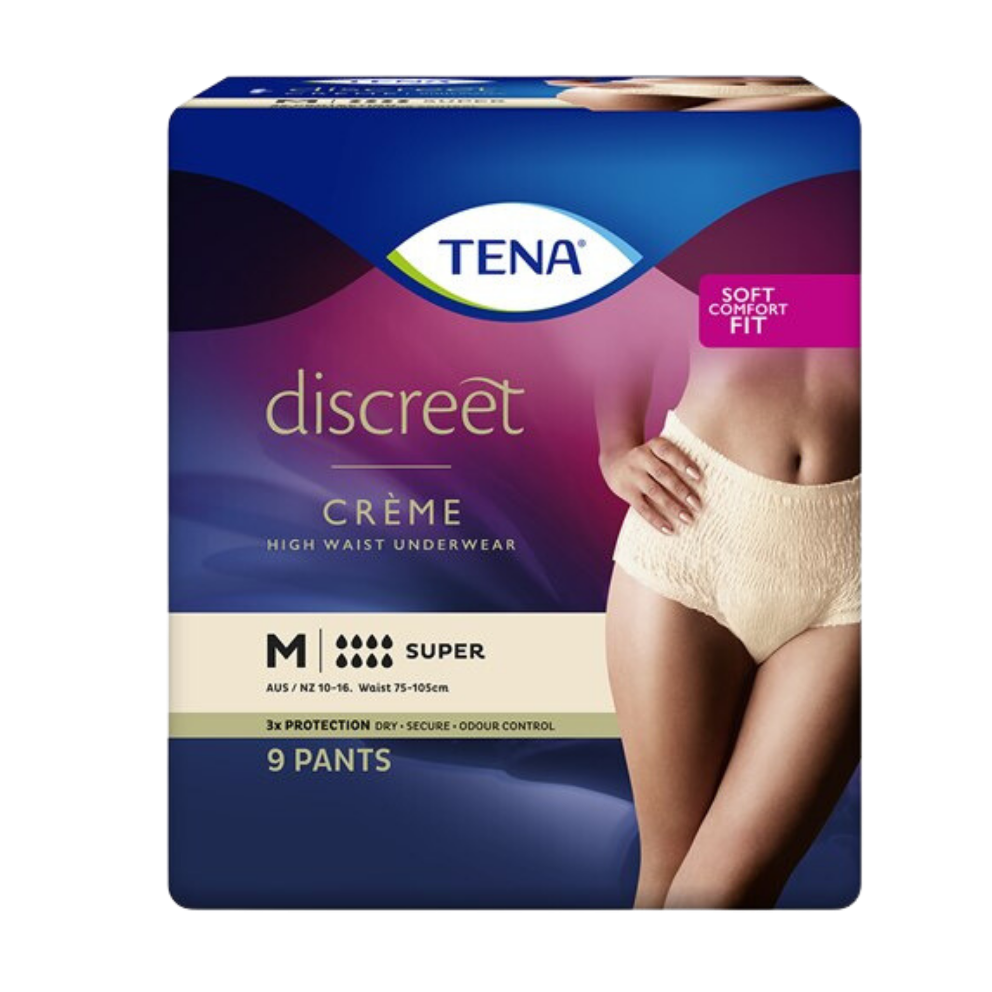 Tena Pants Discreet Super High Waist Creme Medium provide secure, breathable protection with discreet design and comfort for moderate bladder leakage.