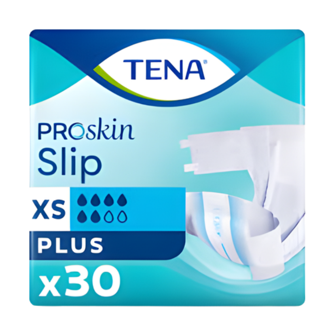 Tena Slip Proskin Plus Extra Small provides secure, breathable continence protection with ProSkin technology for comfort, dignity, and reliable daily care.